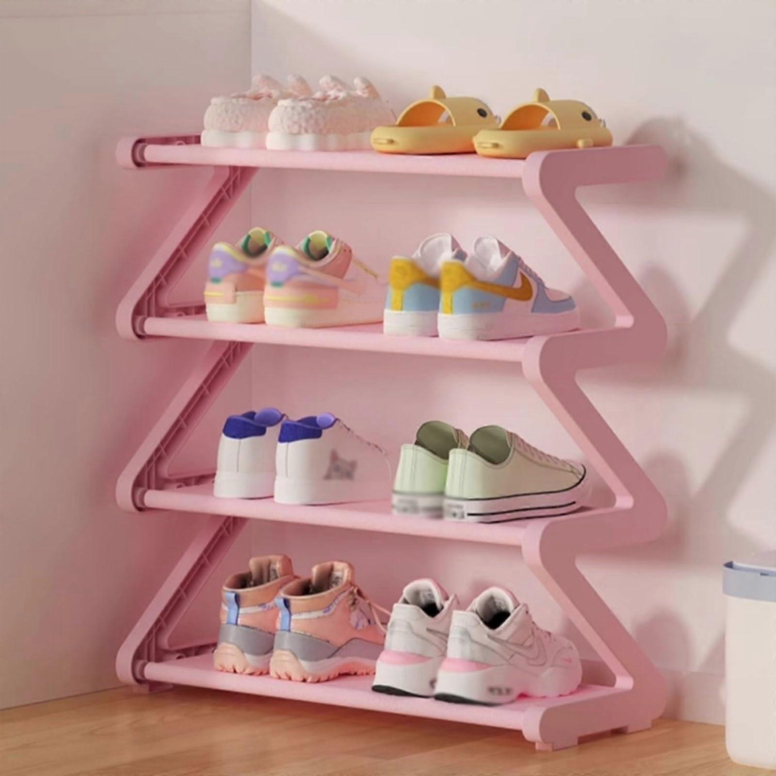 4Tier Narrow Shoe Rack Tower, 60cm/23.6in, Pink, Vertical Storage Shelf For Entryway And Living Room, SpaceSaving