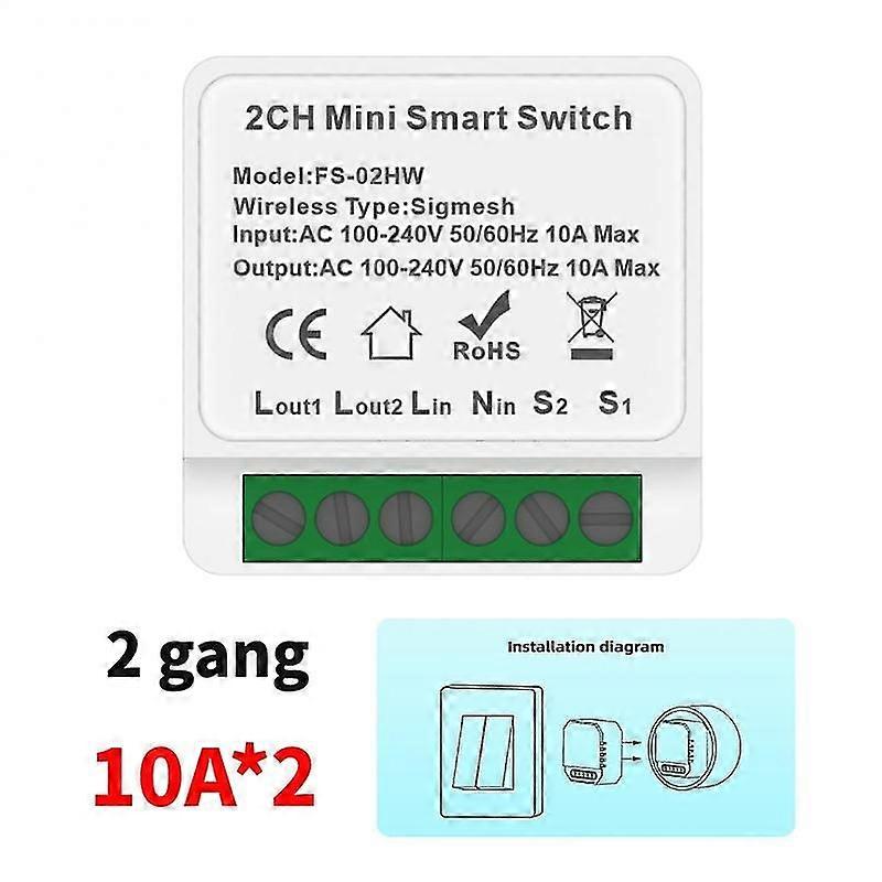 Tuya 16a 1 / 2 Gang Mini Wifi Switch Smart Life App Diy 2 Channels Relay 2 Way Control Work