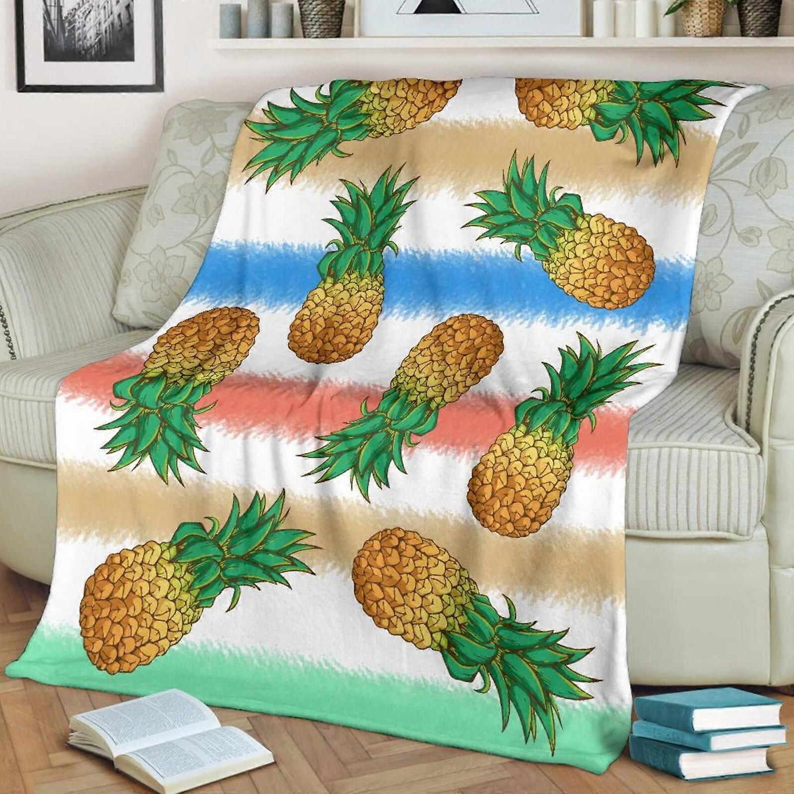 WinysinFruit Velvet Blanket, 3D Pineapple Print, Thick Nap & Picnic Blanket for Kids, compatible with air conditioning use, 1PC