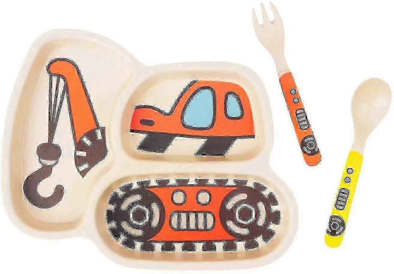 Bamboo Toddler Plate Set, Spill-Proof Divided Dish with Spoon & Fork