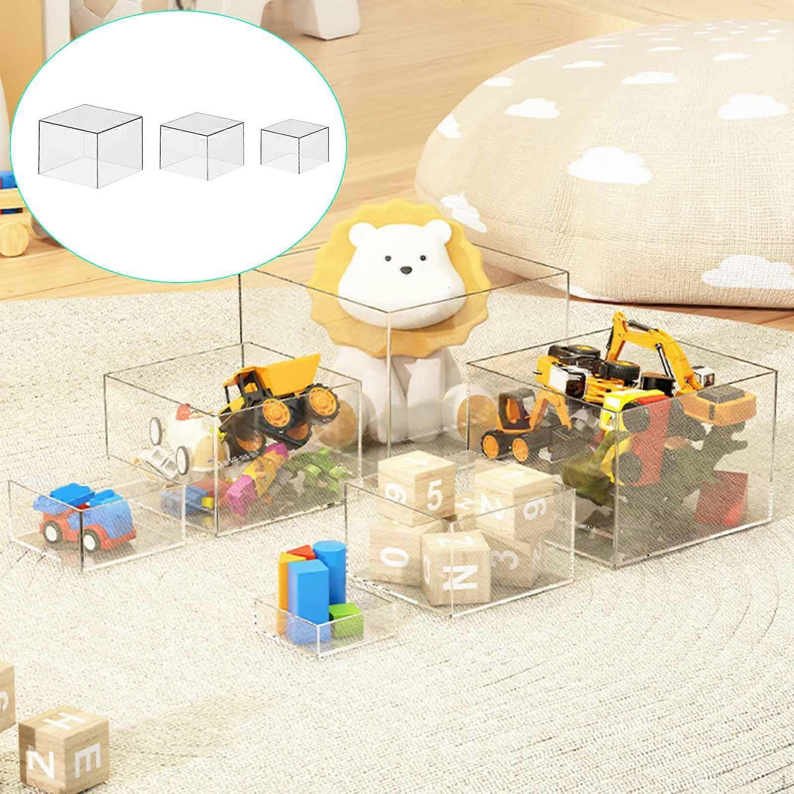 3Pcs Display Risers Boxes Buffet for Models with Hollow Bottom Portable Dustproof Protection