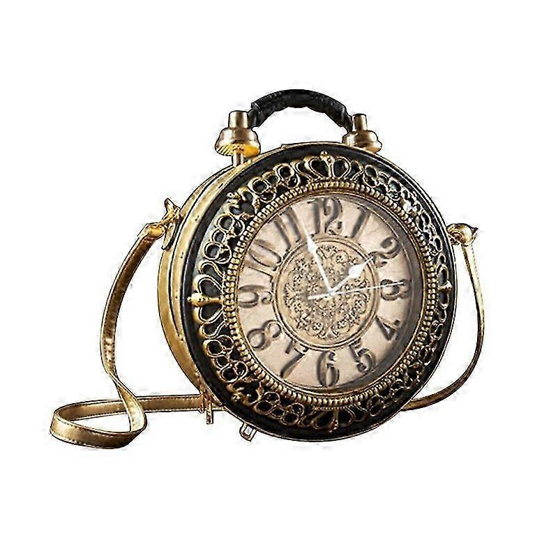 Bolsa transversal feminina em couro PU com relógio funcional.