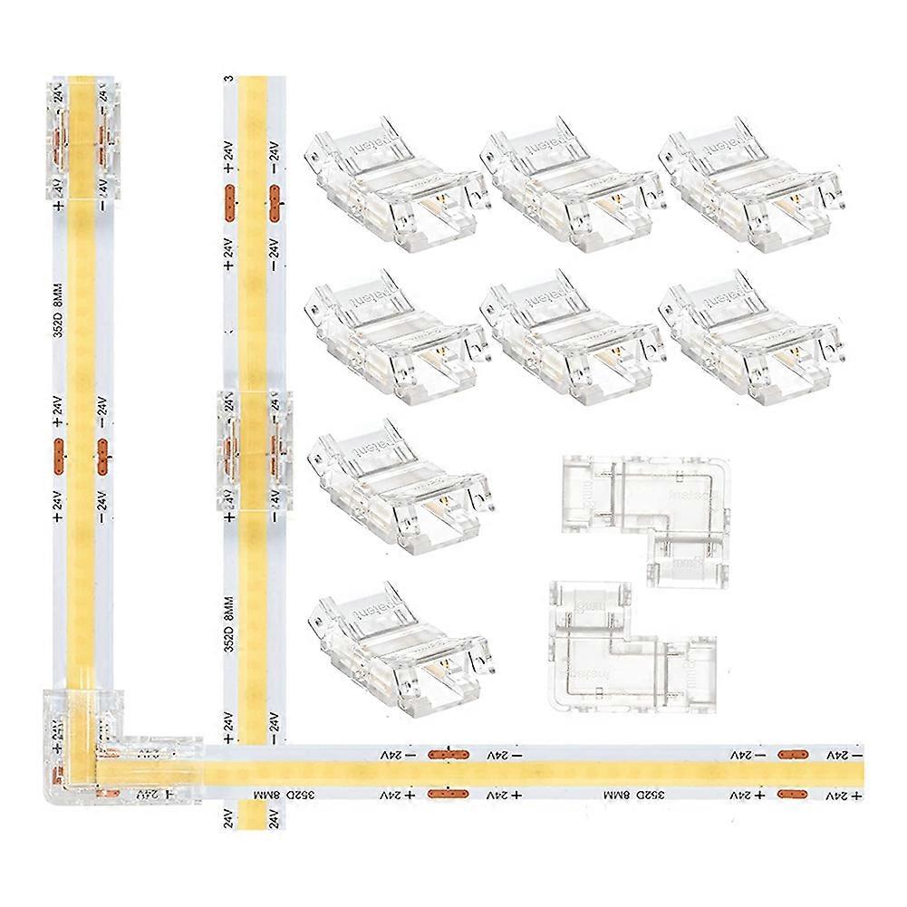Gapless 8mm 2 Pin COB LED Strip Connector 8 Pack and L Shape 2 Pin 8mm Cob LED Corner 2 Pack for 8mm Cob LED Strip Light