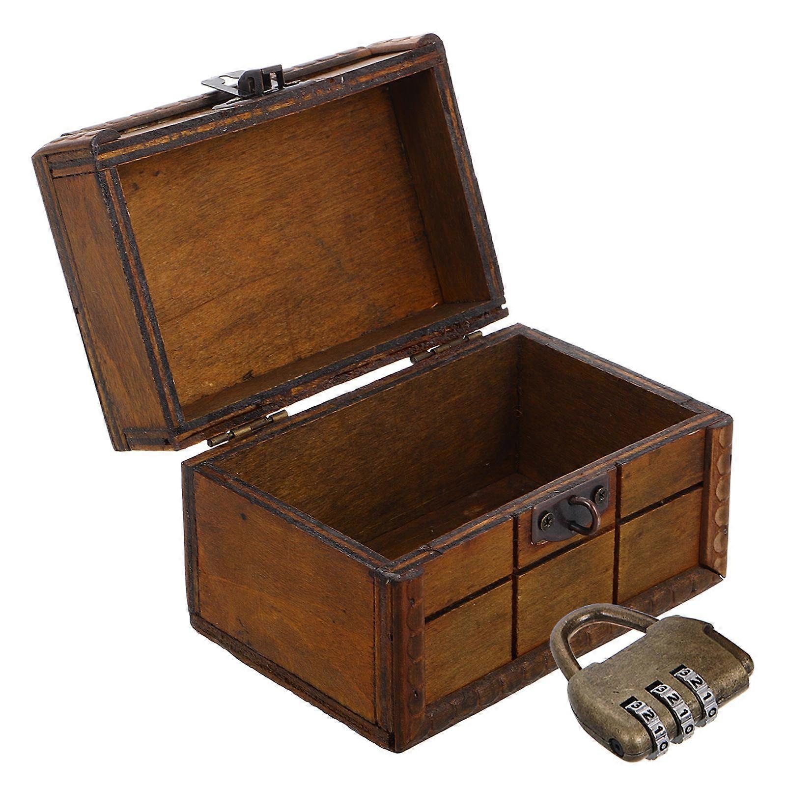 Wooden Keepsake Box Vintage Style Rustic Treasure Chest Chocolate 11.90X8.00X8.00CM Combination Lock 1Pack