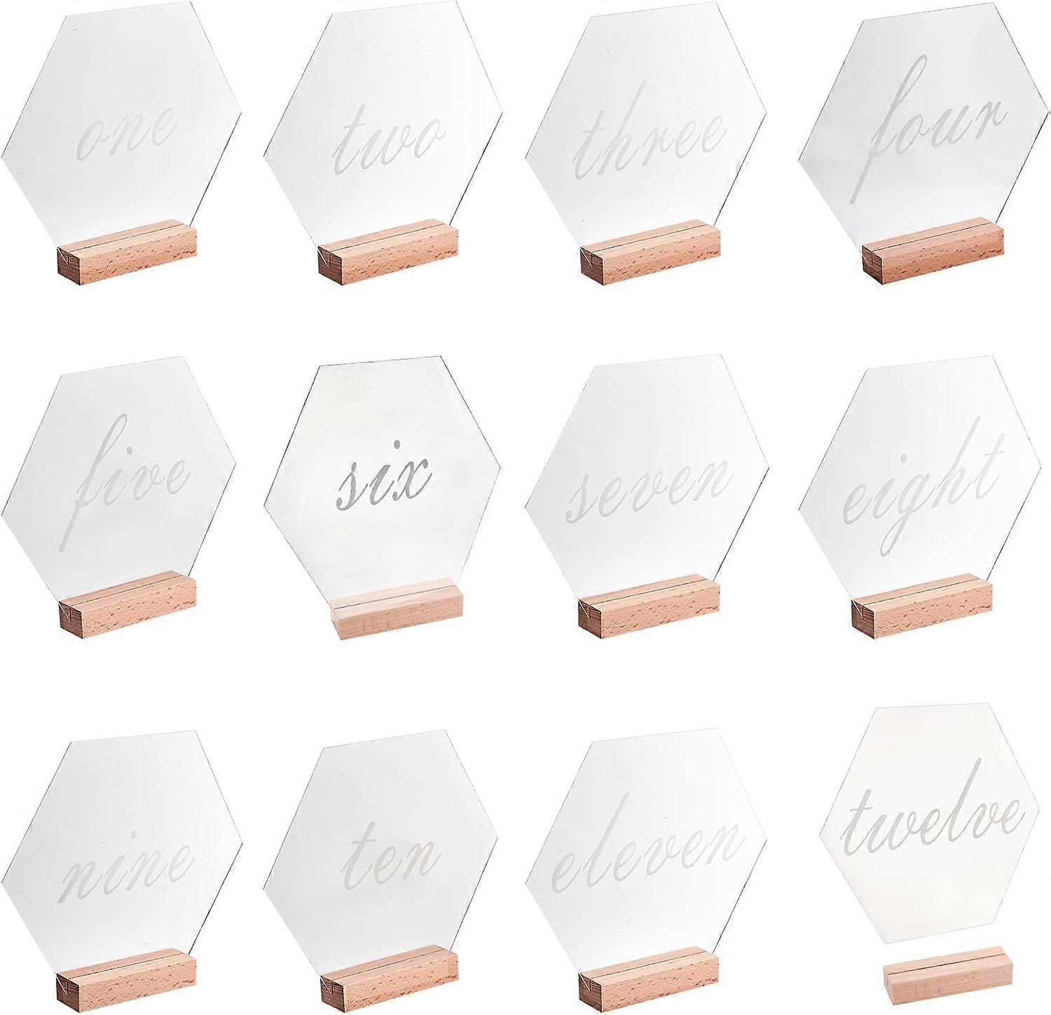 12 Sets Pcs Table Number Set Table Number Acrylic Signs with Wood Stands English Number 1 to 12 Place Cards for Wedding Reception Restaurant Party Dec