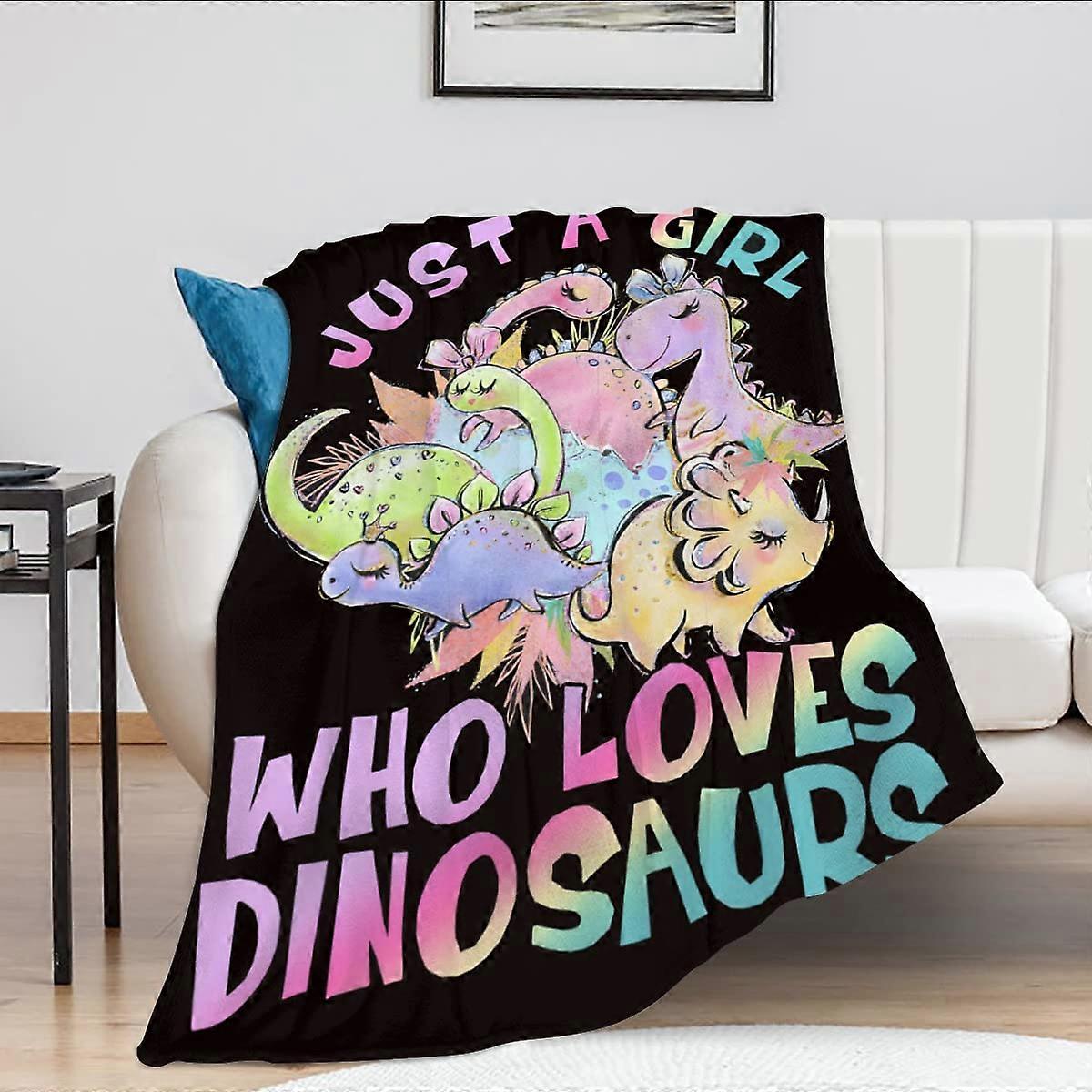 Flannel Throw Blanket Soft Anti Pilling Cute Dinosaur Print 60x80 Warm Lightweight Fleece