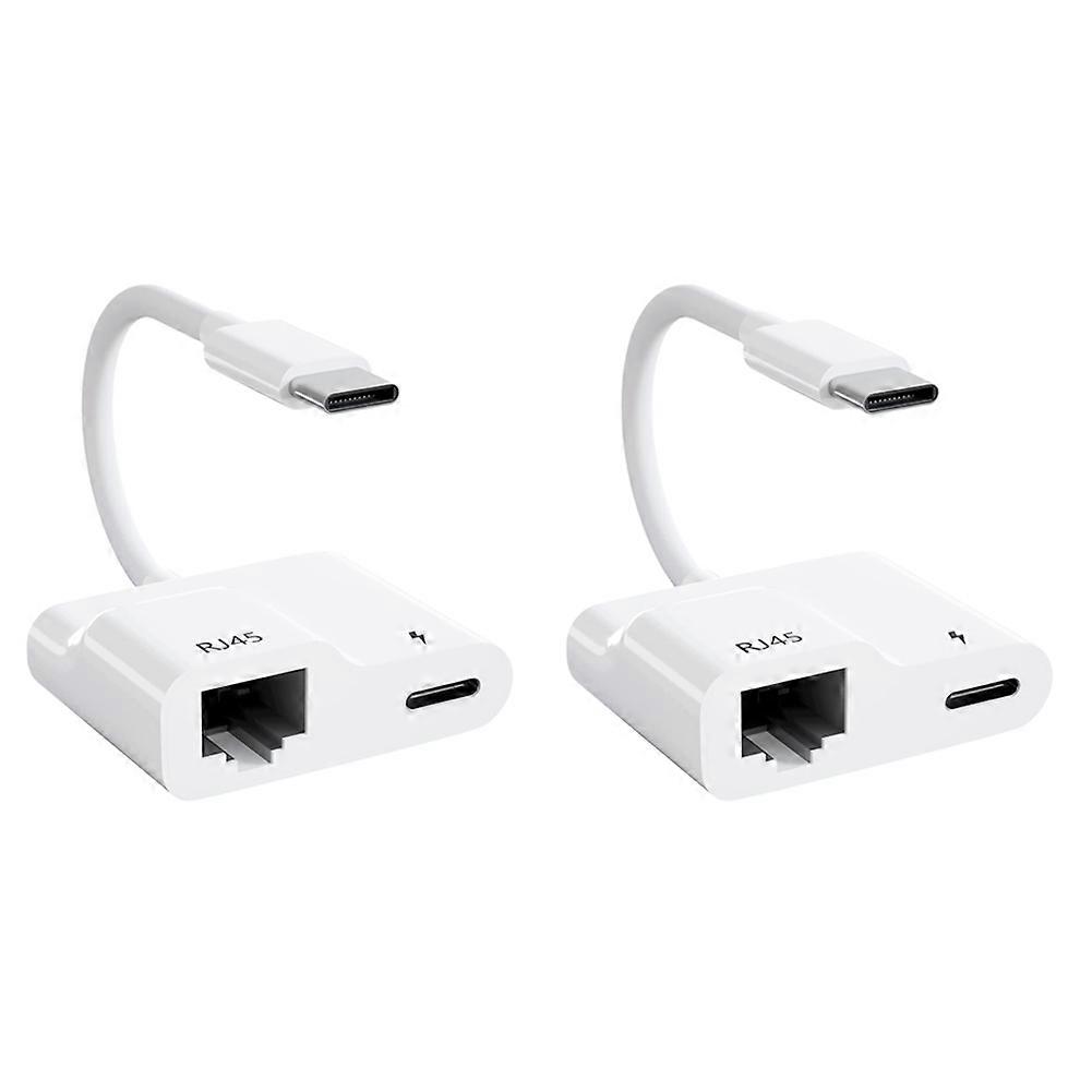 2X USB C to Ethernet Adapter, USB Type C to RJ45 Gigabit Ethernet LAN Adapter with PD 60W Charger, for MacBook Air/Pro