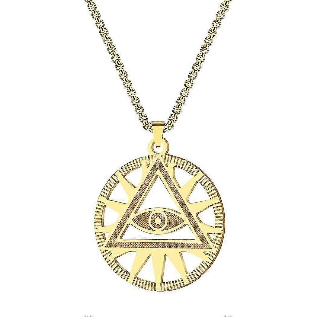 Geometric Triangle Necklace for Men, Illuminati Evil Eye Pyramid Pendant