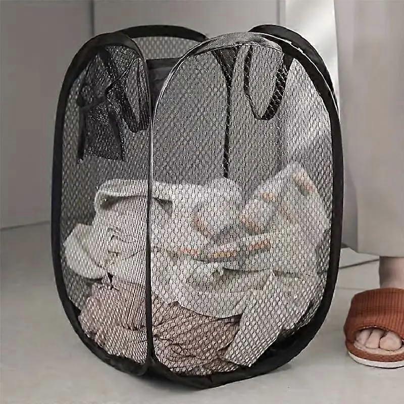 Large Capacity Foldable Mesh Laundry Basket with Handles for Clothes Storage Dorm or Home Black