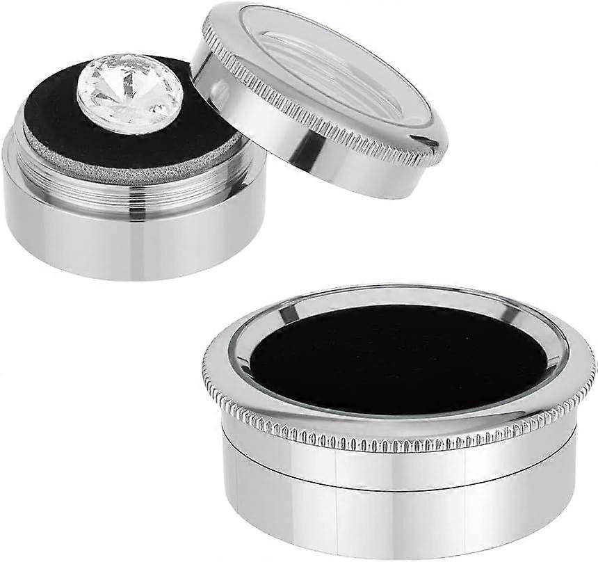 2 Sizes Gemstone Display Box 1.2 1.7 Inch Jewelry Box Container Gem Display Case Cylindrical Alloy Jewelry Organizer with Clear Top Lids for Diamond R