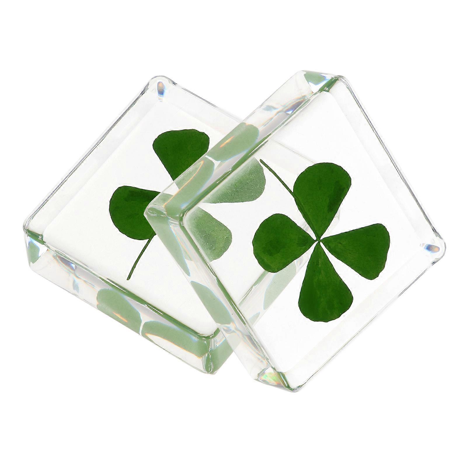 Three Leaf Clover Resin Specimen Decorative Luck Charm 2Pcs for Desktop