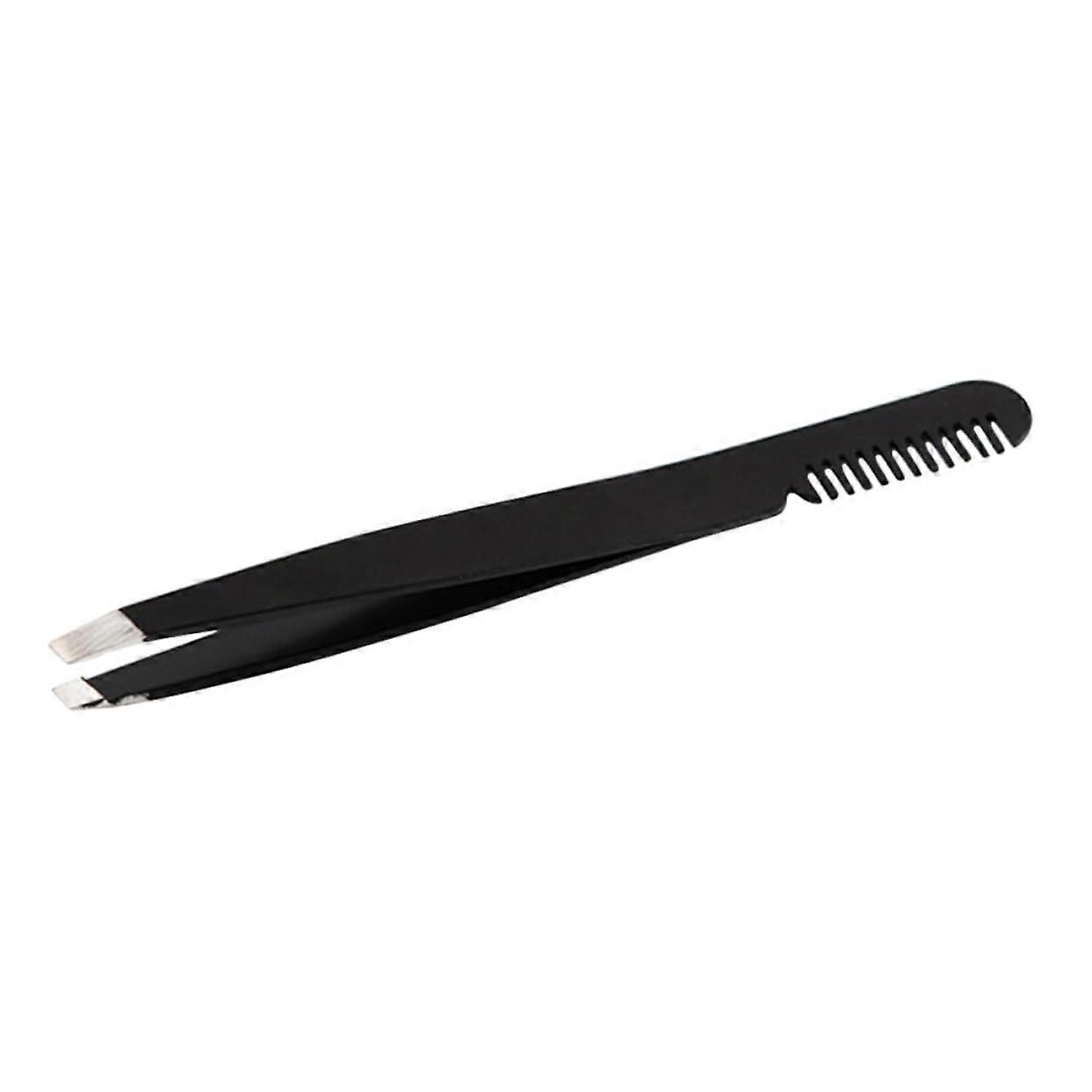 Eyebrow Tweezers with Brush Comb Black Stainless Steel for Precise Shaping and Eyelash Extensions