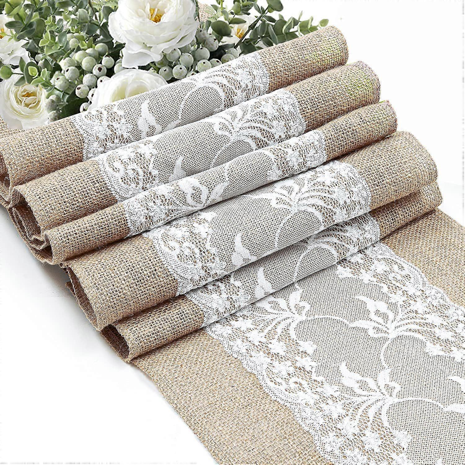 10 Pack Burlap Table Runner 108x12 Inch Long White Lace Table Runner Rustic Table Runner C