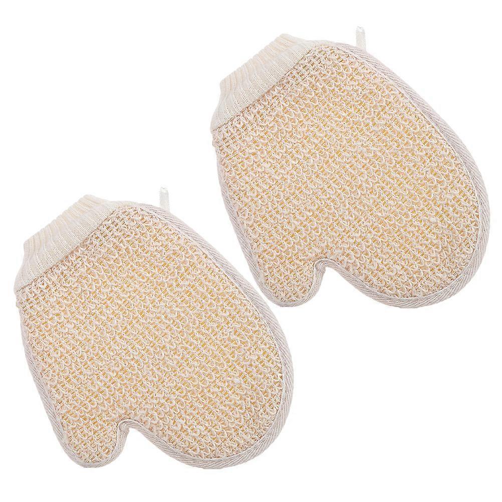 Exfoliating Shower Gloves Double-Sided for Bath 2Pcs Beige Cotton Gloves