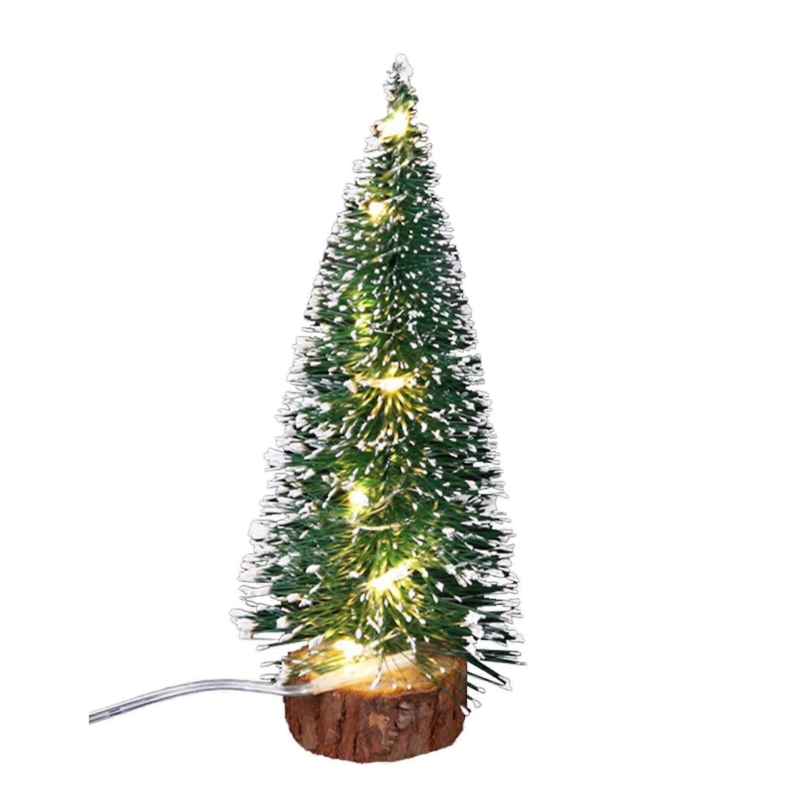Prelit Mini Christmas Tree with Warm White LEDs, 8 Inch Tabletop Decor with Wooden Base