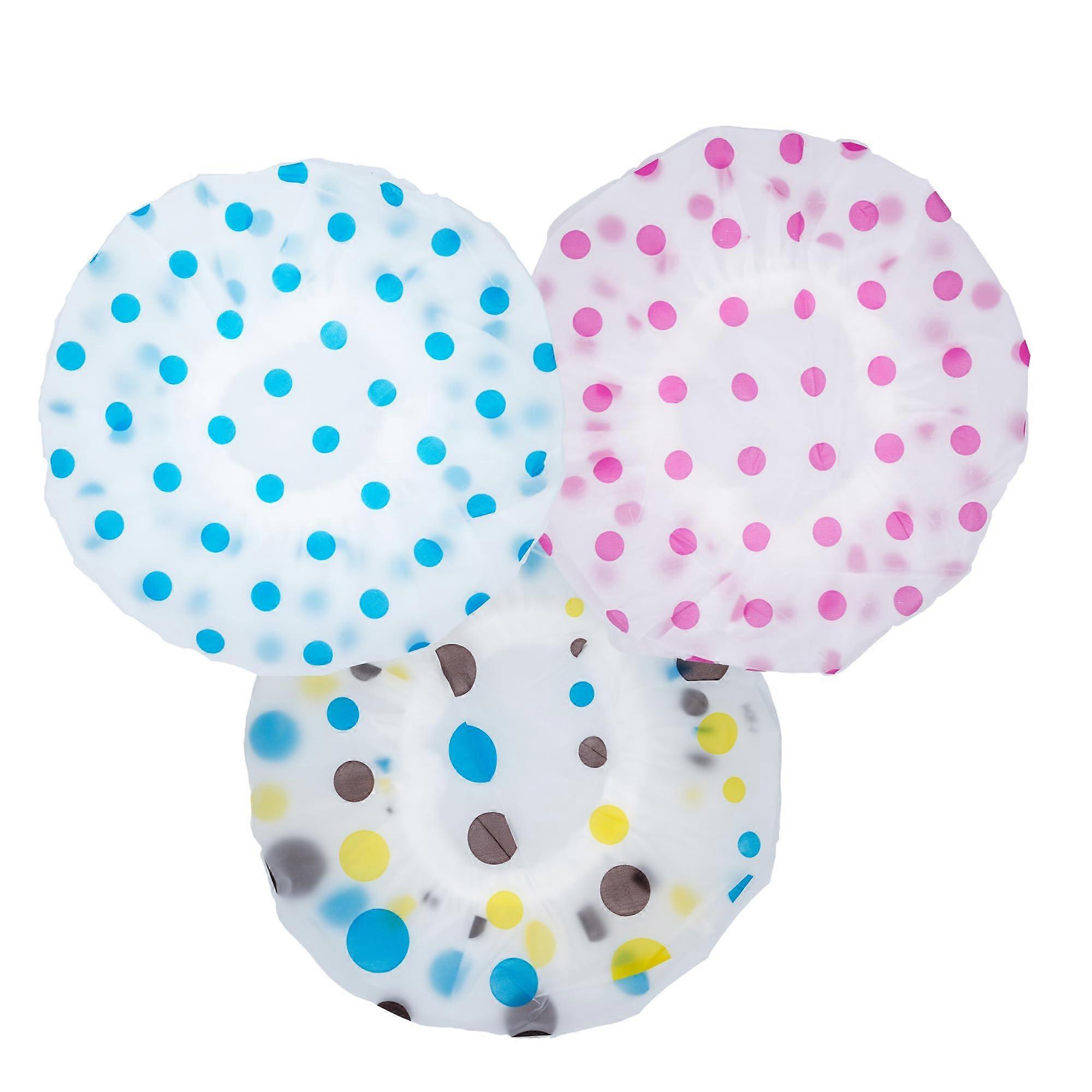 Waterproof Shower Cap for Women, 3 Pack Reusable Bath Caps with Comfortable Elastic Fit