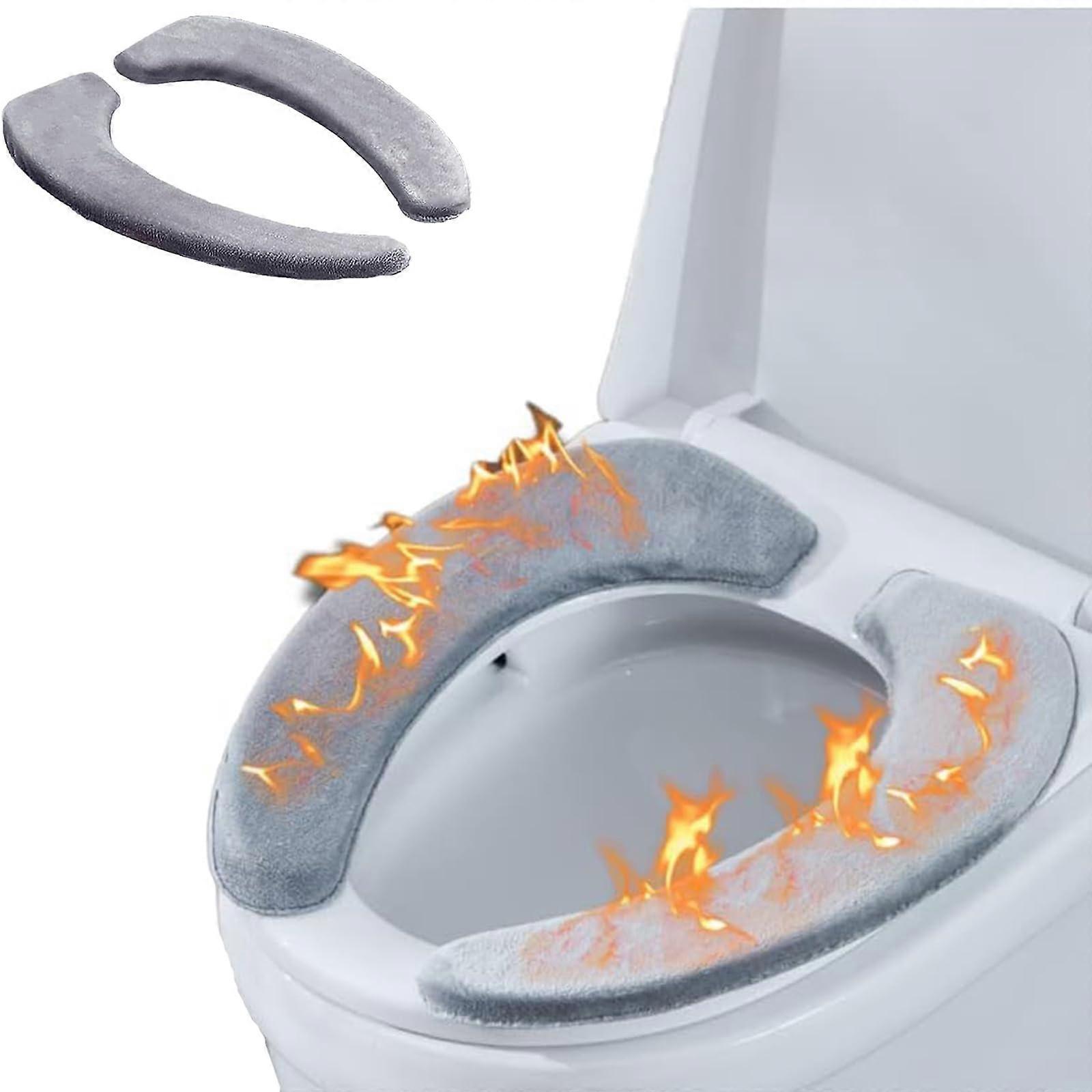 Memory Foam Toilet Seat Cover, Soft Warm Cushioned Pad, Washable Reusable, Grey, 2 Pack