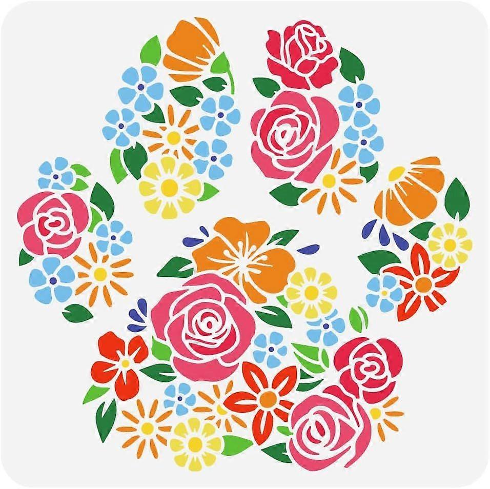 Paw Print Stencil 12x12inch Flower Reusable Painting Stencil Craft Stencil Stencil for Painting on Canvas Paper Fabric Floor Wall and Tile