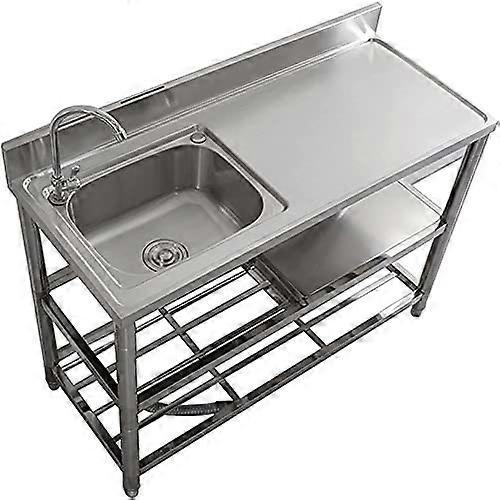 Commercial Stainless Steel Utility Sink with Faucet, Single Bowl, DoubleLayer Bracket for Laundry, Garage
