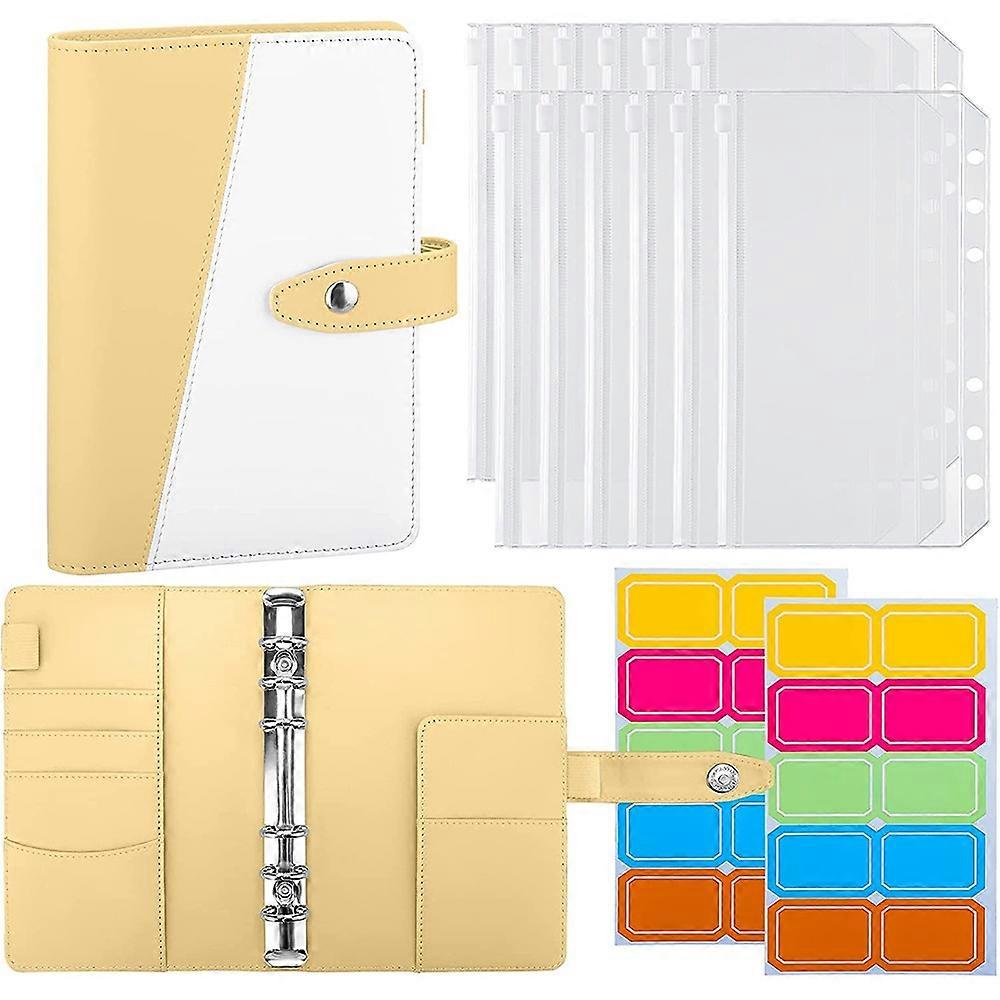Splicing Design A6 PU Leather Binder Notebook 6 Rings Binder Cover with 12 PVC Pockets and 2 Random 