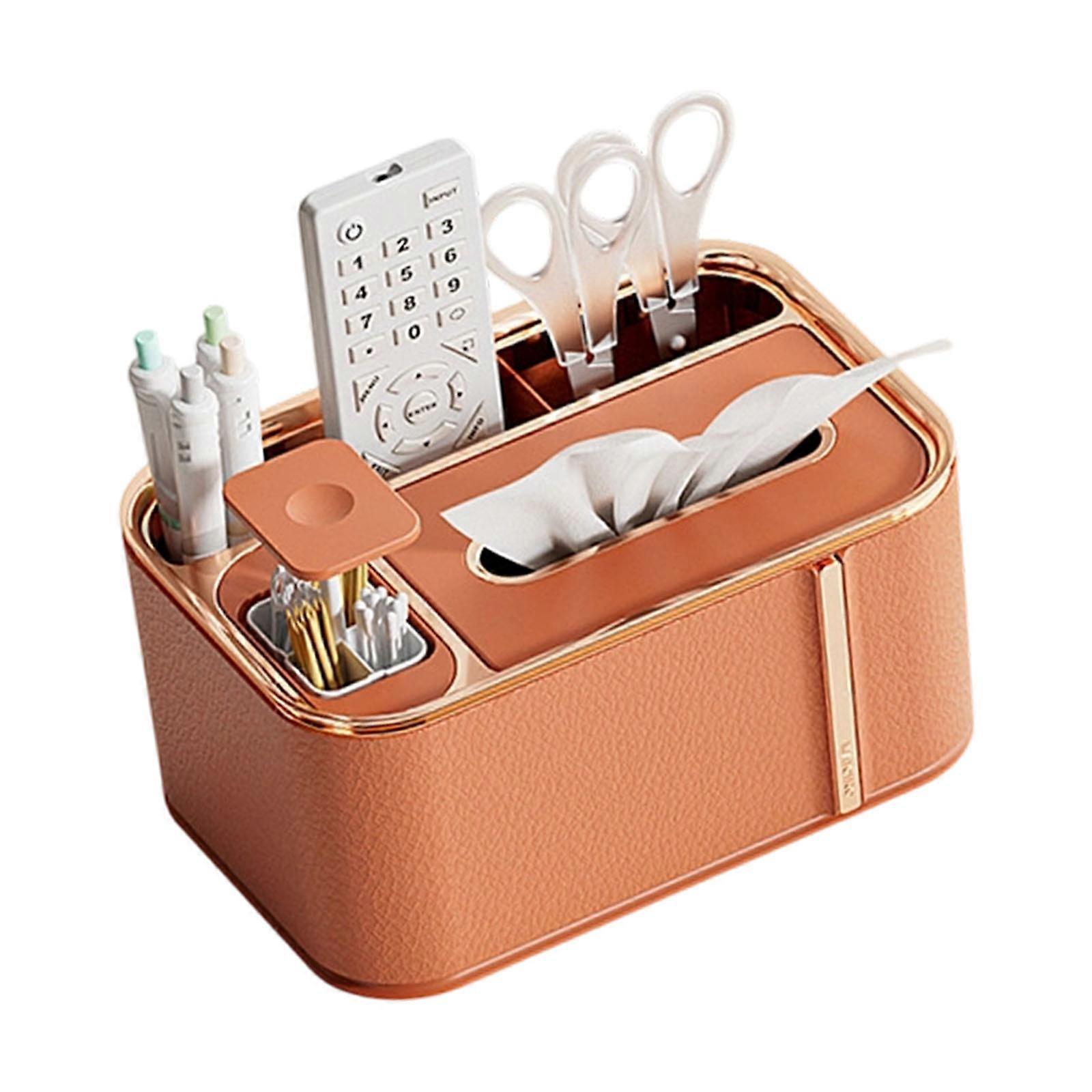 Desktop Tissue Box Holder for Remote and Phone Storage Nonslip Design Convenient Storage Container for Office Use  orange1