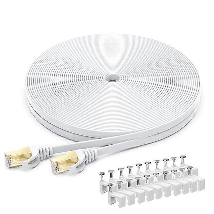 BUSOHE Cat6 Ethernet Cable 40ft White, Cat-6 Flat RJ45 Computer Internet LAN Network Ethernet Patch Cable - 40ft