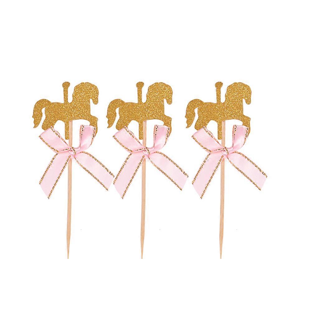 Birthday Cake Picks Carousel Design for Cake Decorations 30Pcs Pink