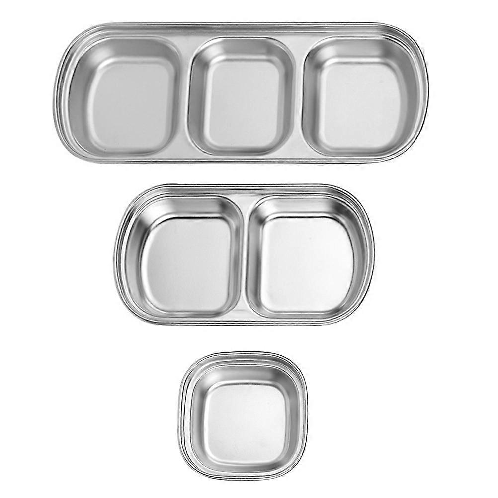 Kitchen Supply Stainless Steel Condiment Dish for Use 3Pcs Silver Set