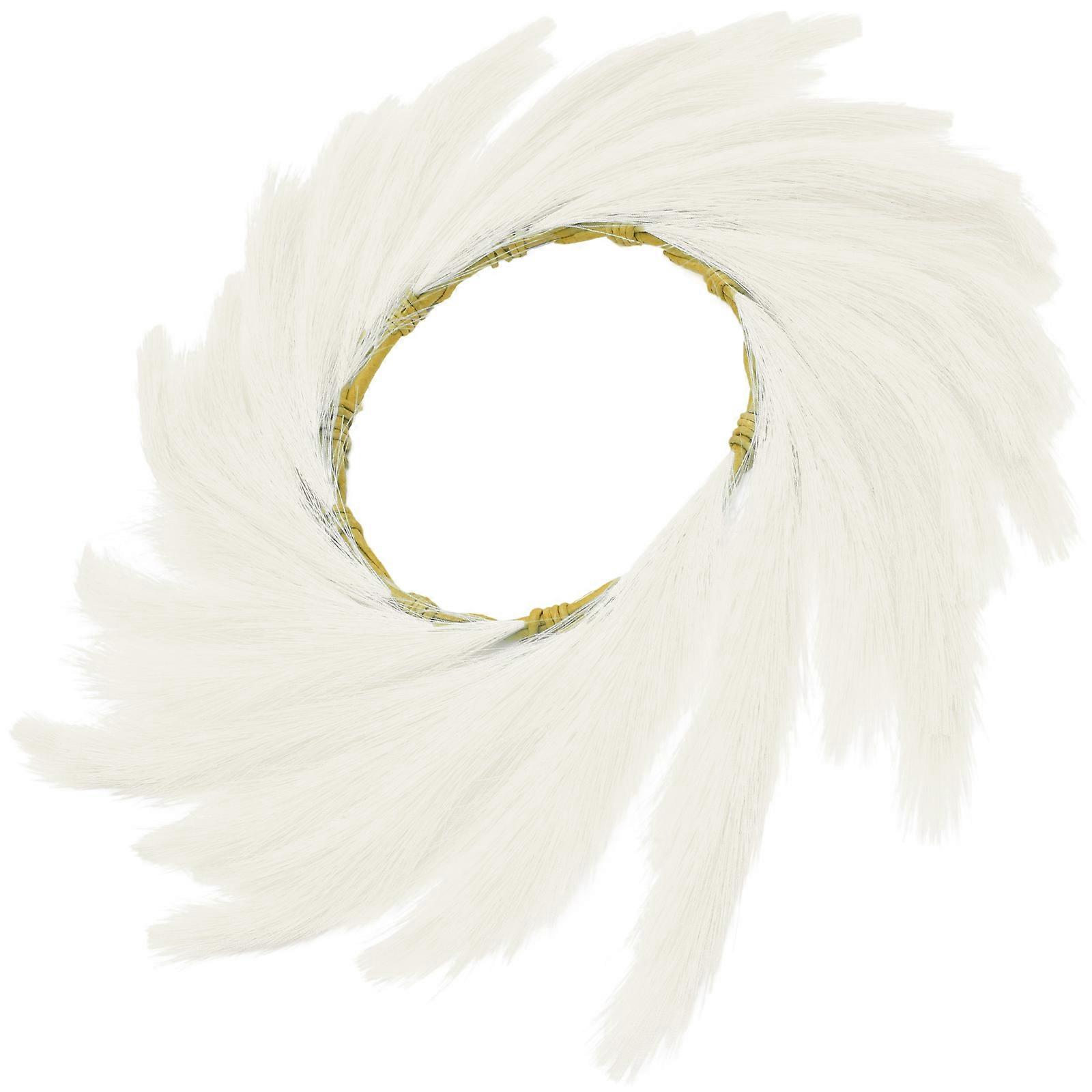 Faux Pampas Wreath Rustic Decor Wall Hanging Circular 56x56cm White Polyester Material 1Pcs