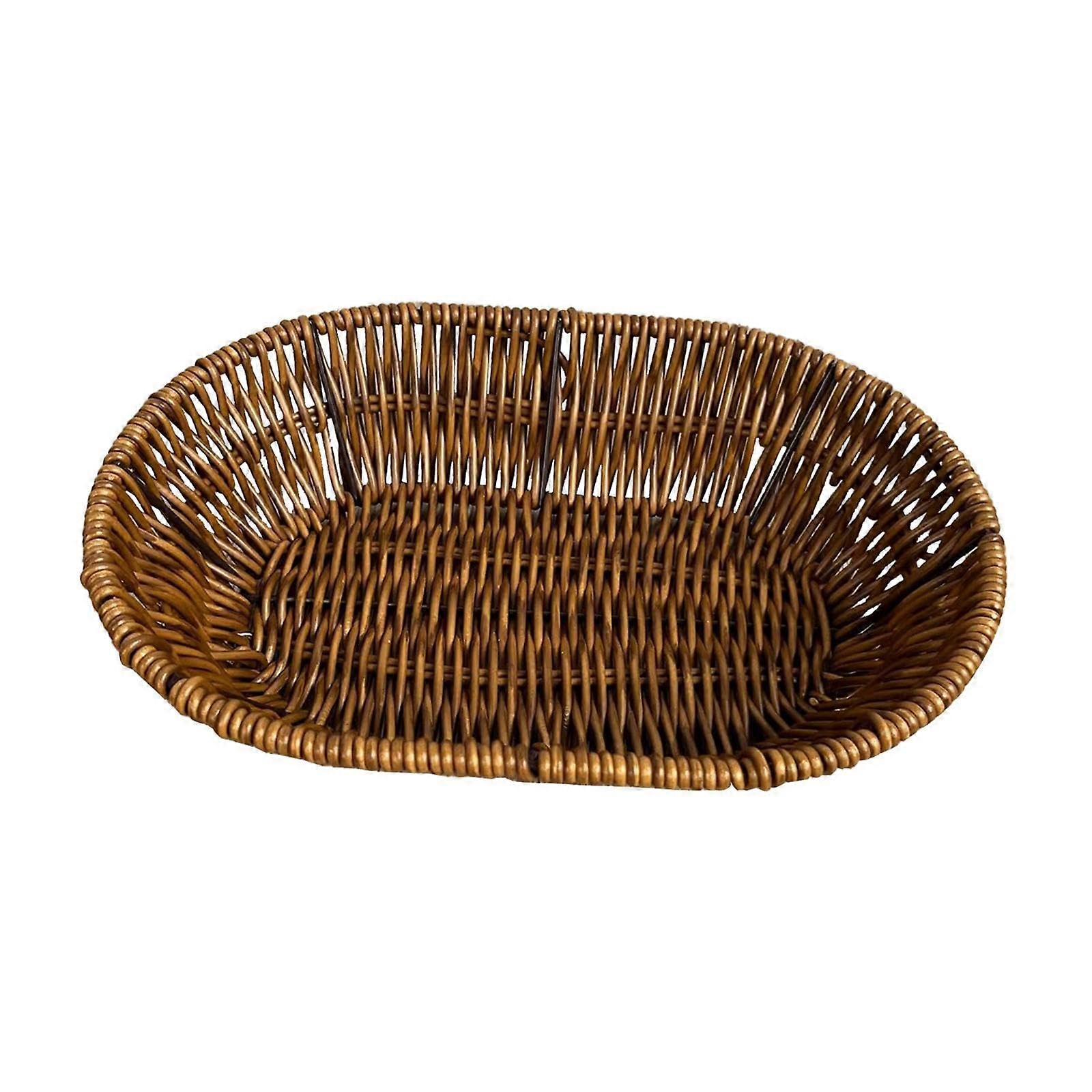 Oval Wicker Bread Basket Rattan Fruit Serving Tray Stackable SpaceSaving for Kitchen 24x17x6cm