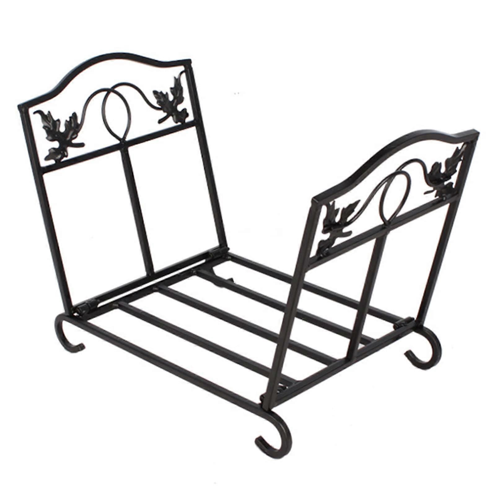 Firewood Log Rack Foldable Wrought Iron Outdoor Holder with Raised Base and Rust Resistant Coating