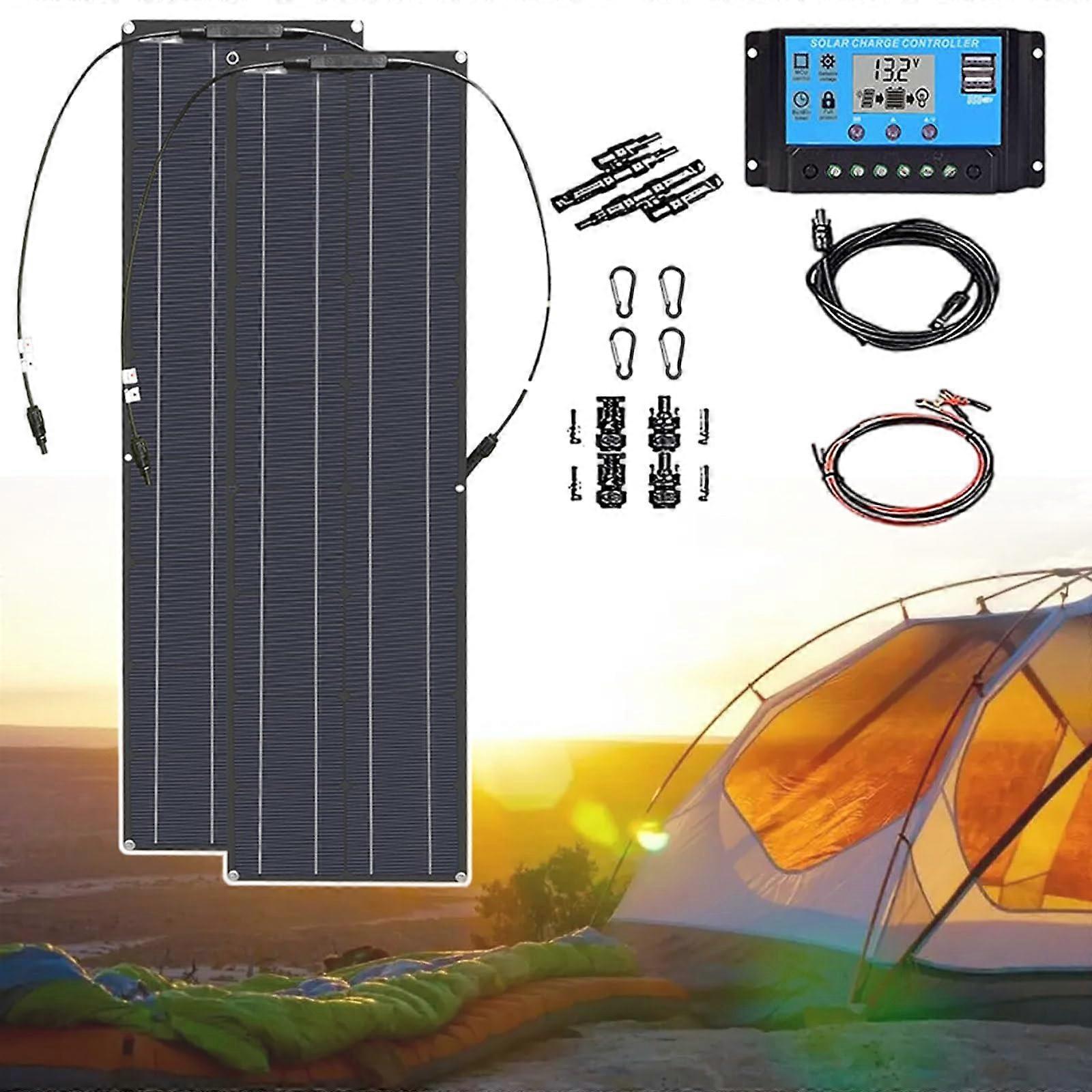 2 Pcs 200W Flexible Solar Panel Kit ETFE Black for RV Boat Camper with Charge Controller
