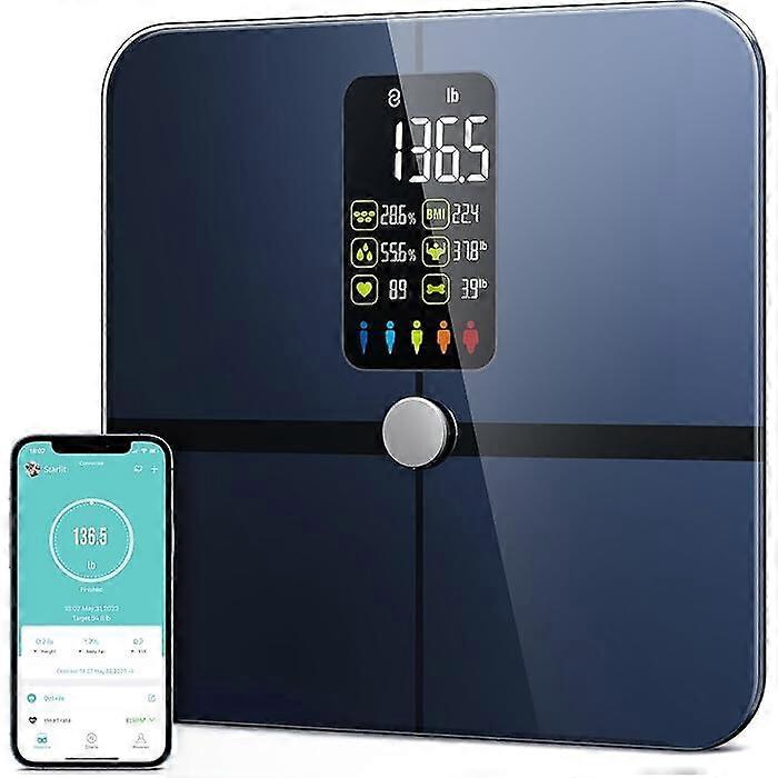 2024 Black Digital Bathroom Scale with Large Display, Full Body Composition Tracking and App
