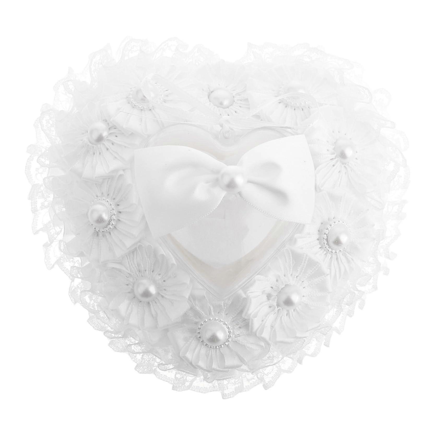 Heart Shaped Silk Red Wedding Ring Pillow with Secure Holder for Elegant Ceremony