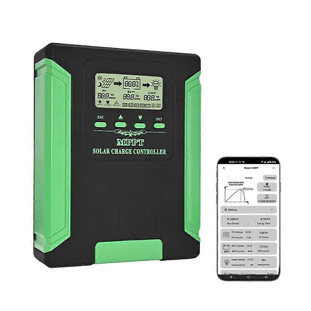 MPPT Solar Charge Controller 60A 12V 24V 36V 48V with LCD Smart WiFi Control MultiVoltage
