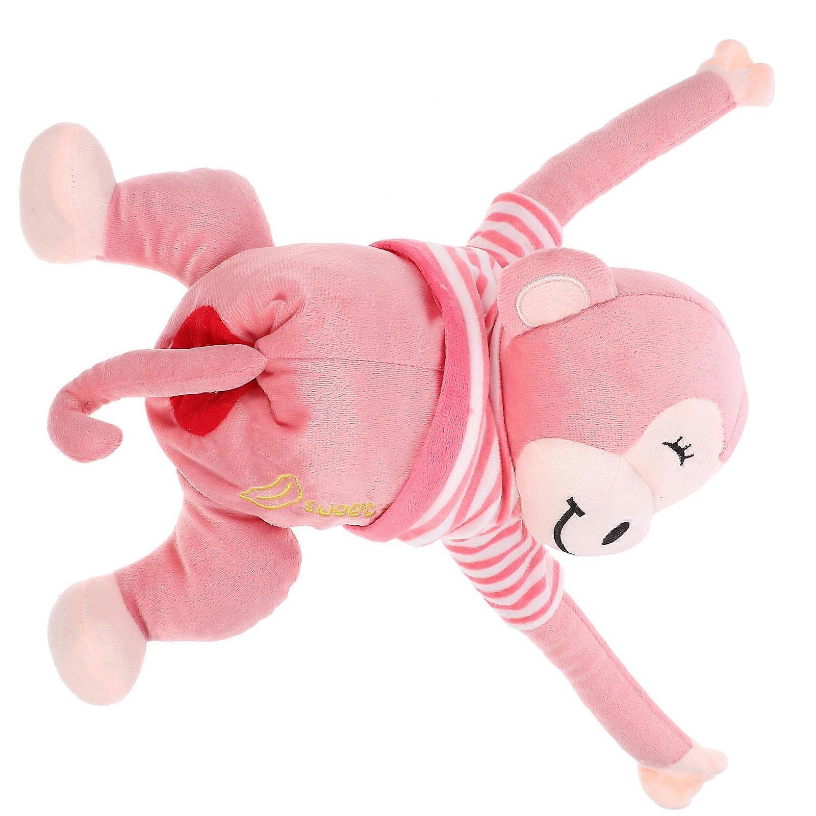 Vehicle Tissue Dispenser Plush Monkey Tissue Box for Storage Pink