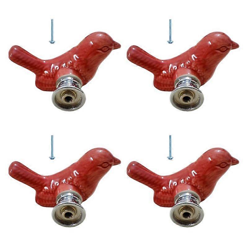 4Pack Green Cute Bird Design Cabinet Door Knobs, (Red)