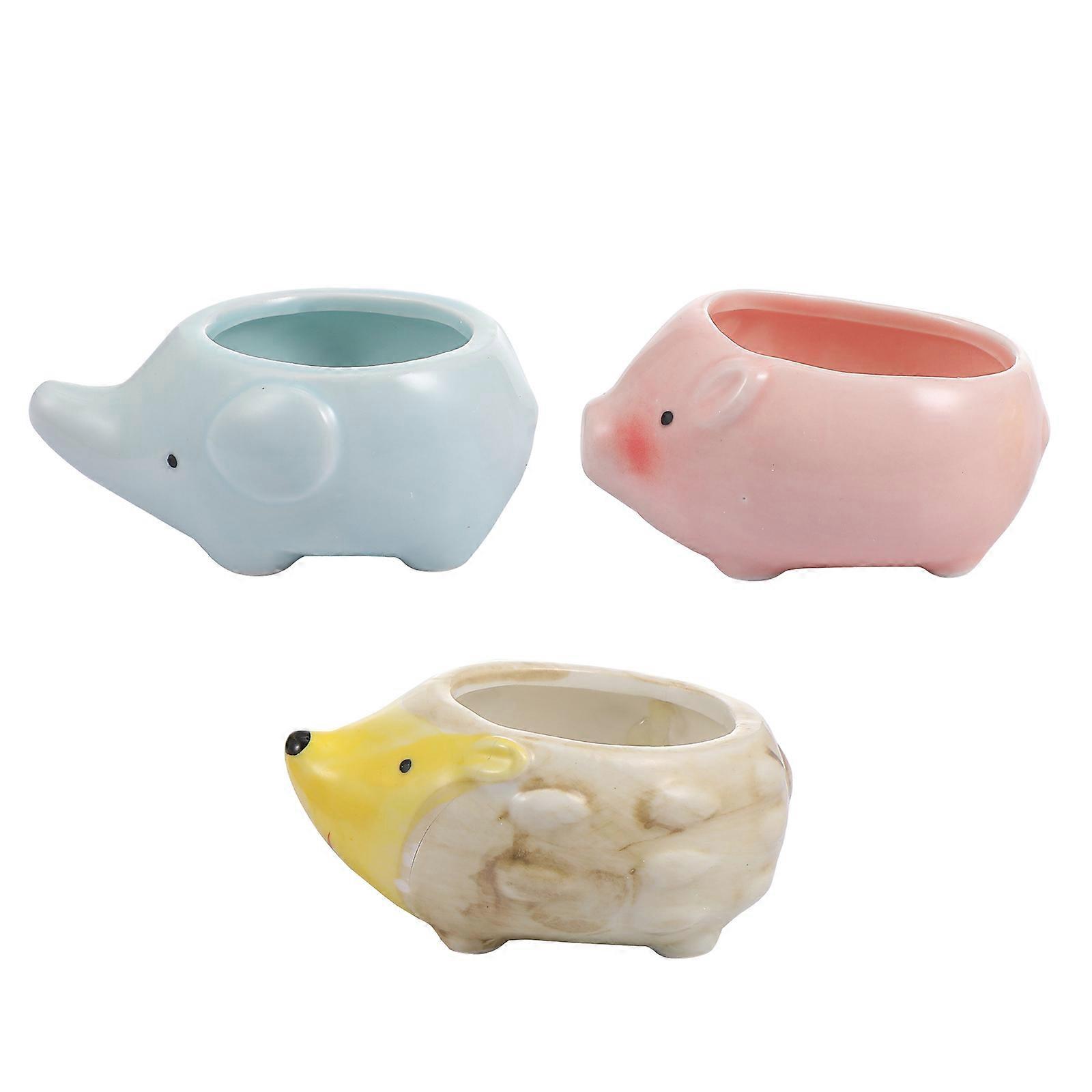 Assorted Color Cartoon Animals Flower Pot Ceramic for Storage 3Pcs Set