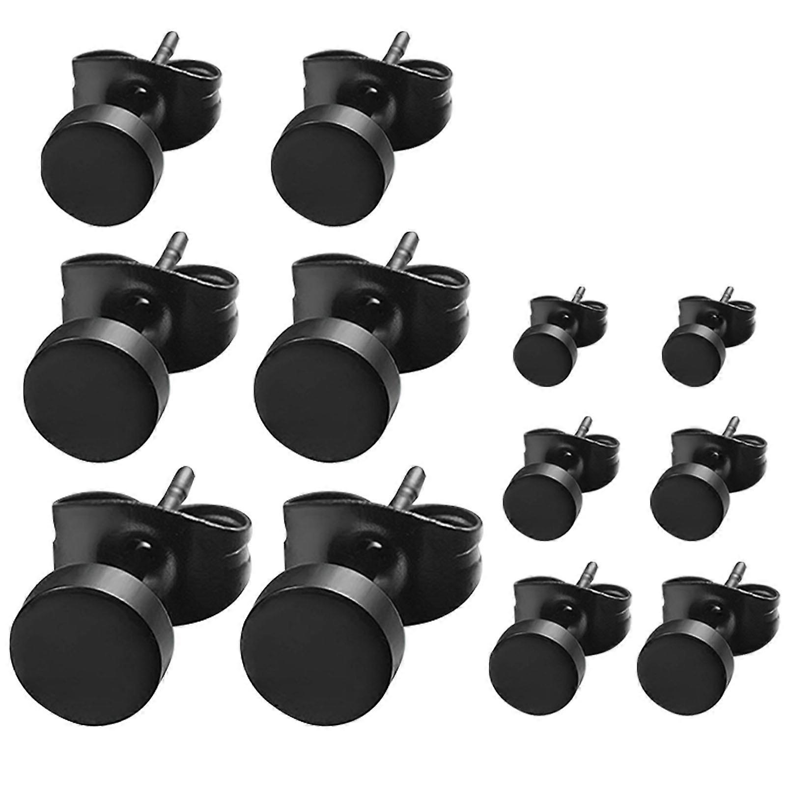 Ear Piercing Studs for Men Titanium Steel Earrings with 6Pair Black