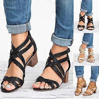 Damessandalen met middelhoge hak, modieuze sandalen met open details en enkelbandje, casual schoenen maat 7.5 (40)