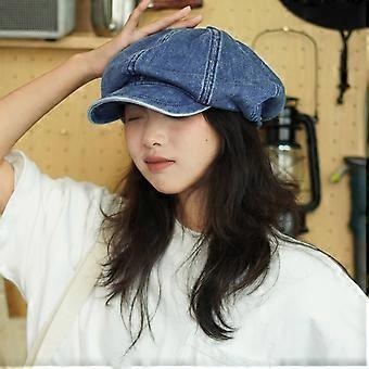Femmes Denim Délavé Gavroche Casquette Mode Vintage 8 Panneaux Visière Béret Filles