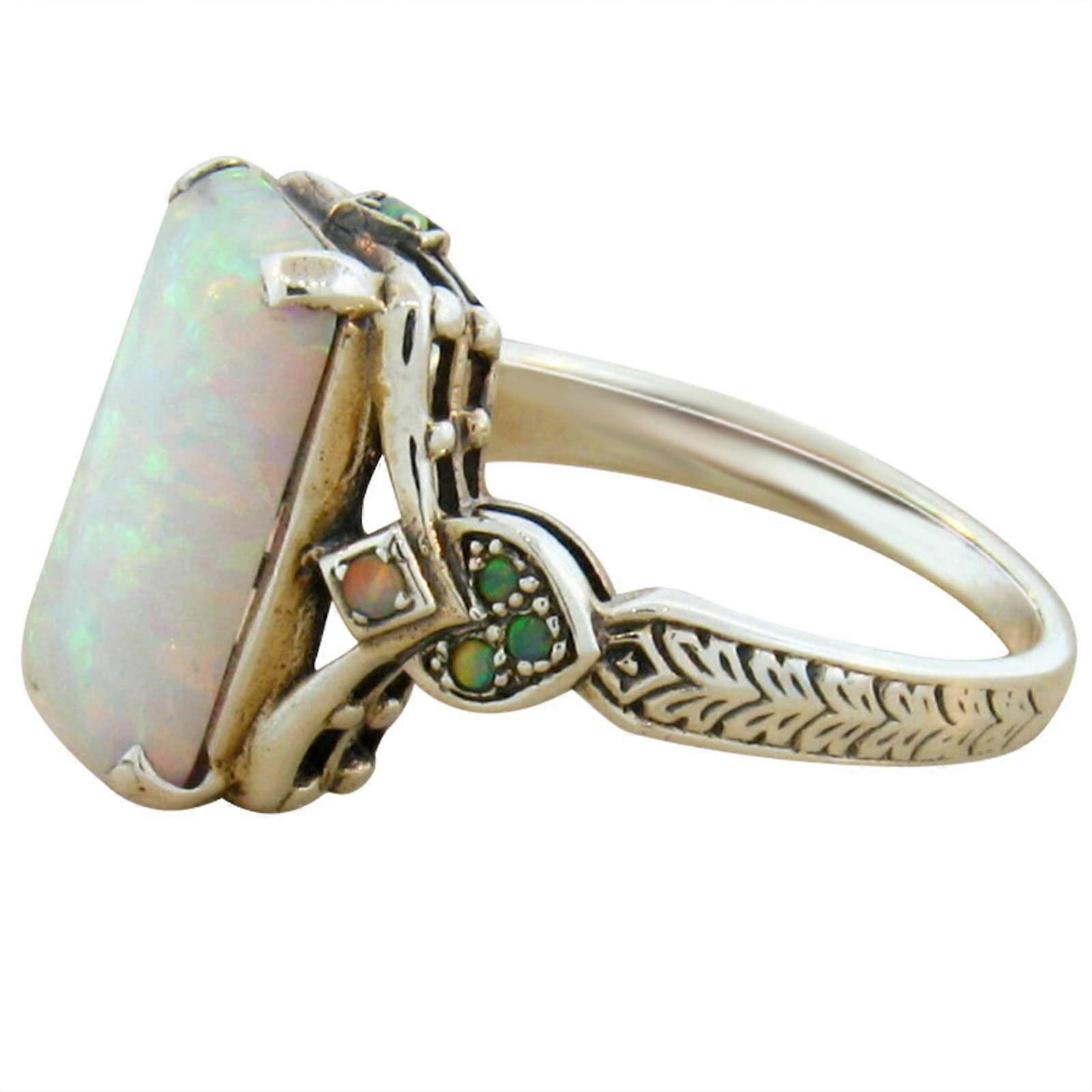 Square White Opal Antique Silver Ring(5)