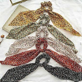 5 Pcs Floral Hair Scarf With Ribbon Bow For Woman Girls, Bow Scrunchies For Hair, Hair Scrunchies With Bow, Chiffon Floral Scrunchie Long Hair Bands T