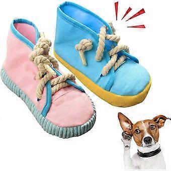 Paquet de 2 chiens grinçants jouets à mâcher interactif drôle de chaussures à mâcher jouet en peluche avec corde pour petits chiens moyens chiots
