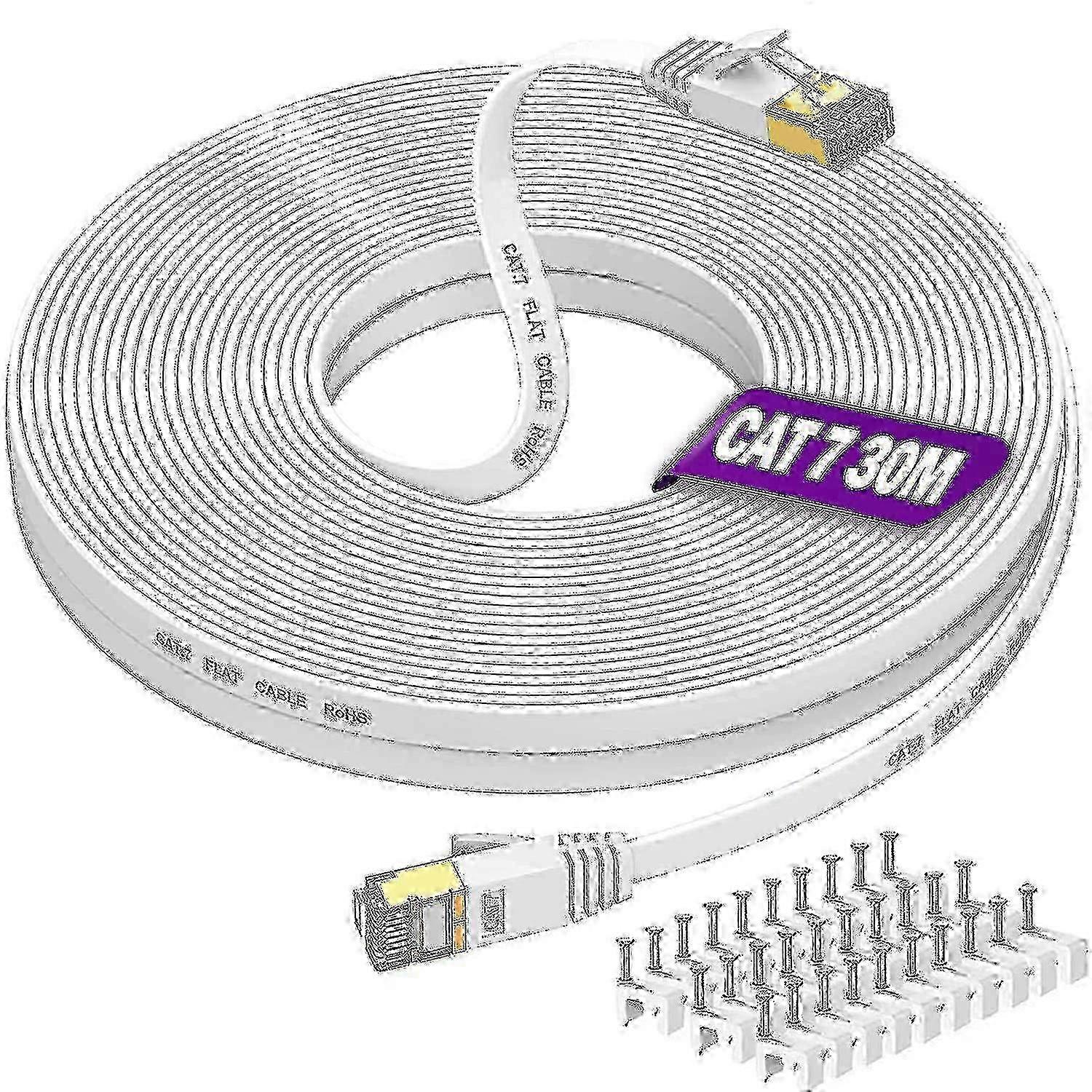 Cat7 Shielded Ethernet Cable 30m Flat High Speed 10Gbps 600MHz Network Cable