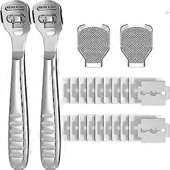24 Pieces Callus Shaver Set, 20 Replacement Slices Blades 2 Callus Shavers and 2 Foot File Head Foot Care Tools Steel Handle