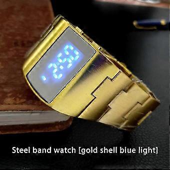 Relógio masculino digital LED com visor azul e pulseira de aço inoxidável de 39,4 mm, um relógio de luxo para uso esportivo, negócios e estilo. Ideal para o escritório.