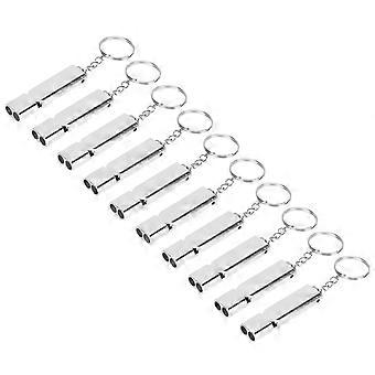 10 Pack Emergency Survival Whistle Aluminum Alloy Dual Tube  Frequency Loud Whistle with Keychain Silver