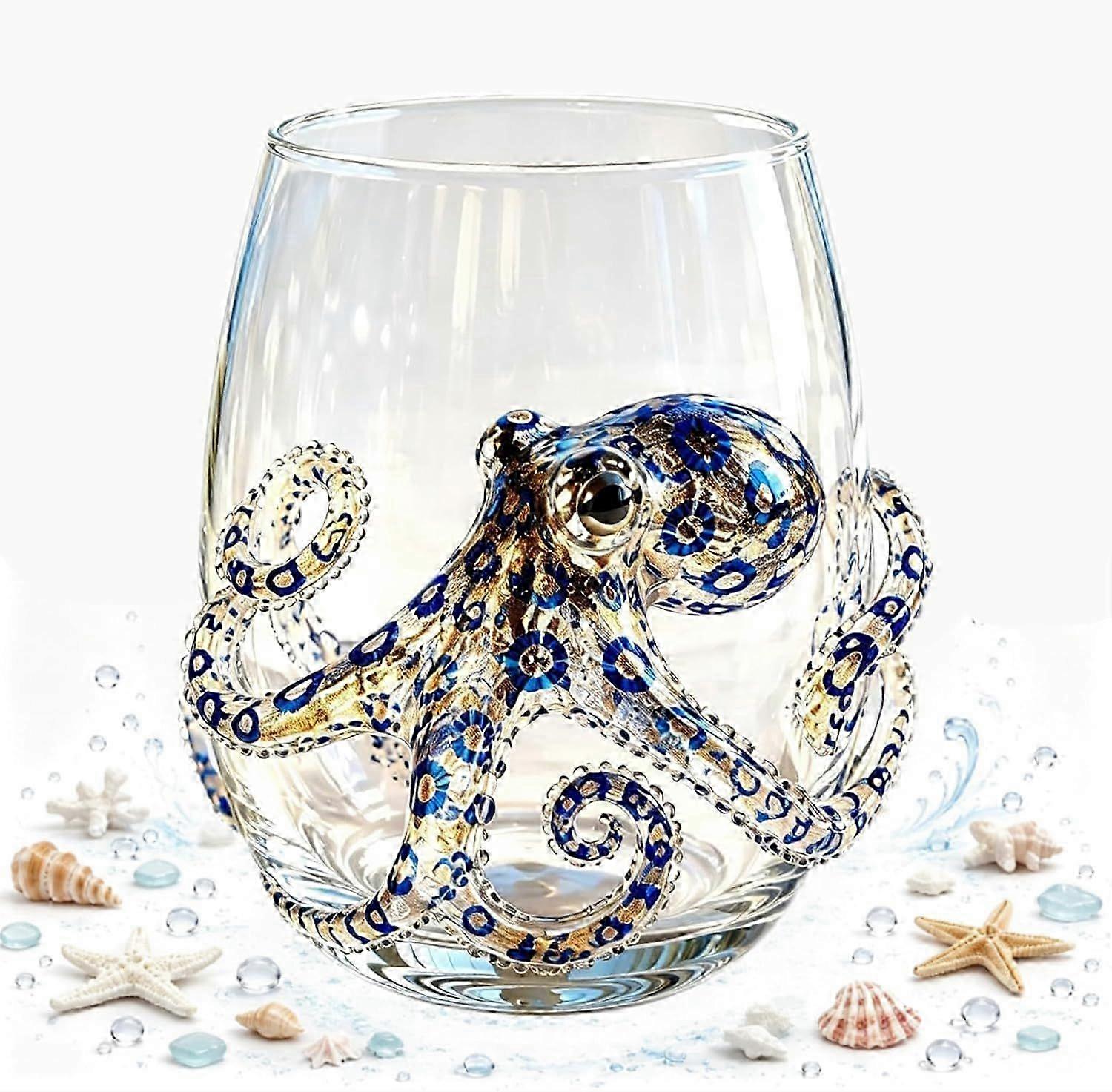 Blue-Ringed Octopus 3D Relief Wine Glasses