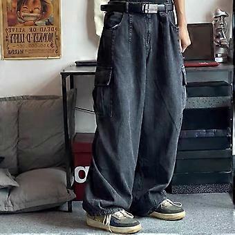 Houzhou Baggy Jeans Trousers Male Denim Pants Black Wide Leg Pants